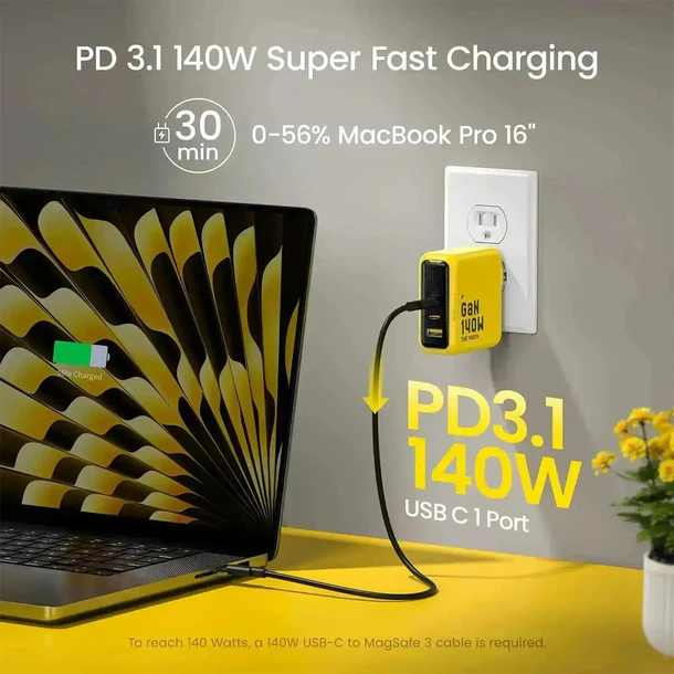 AOHI The Youth PD140W PD3.1 GaN 3-Port Fast Charger, Yellow 
