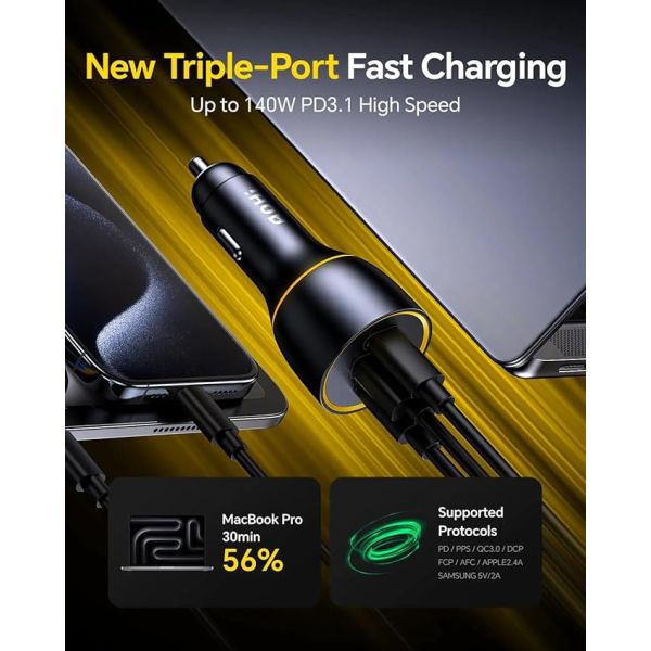 AOHI SUPERAUTO PD 170W Fast Car Charger ( 2USB-C & 1USB-A ) 