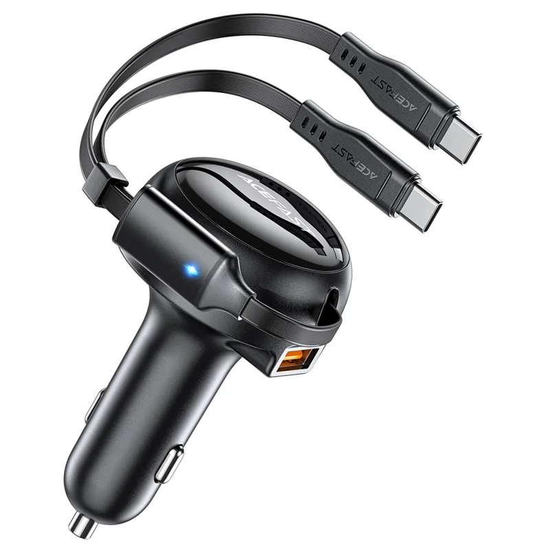  Acefast Car charger 53W, 2xUSB-C, with retractable cable B13 -(black) 