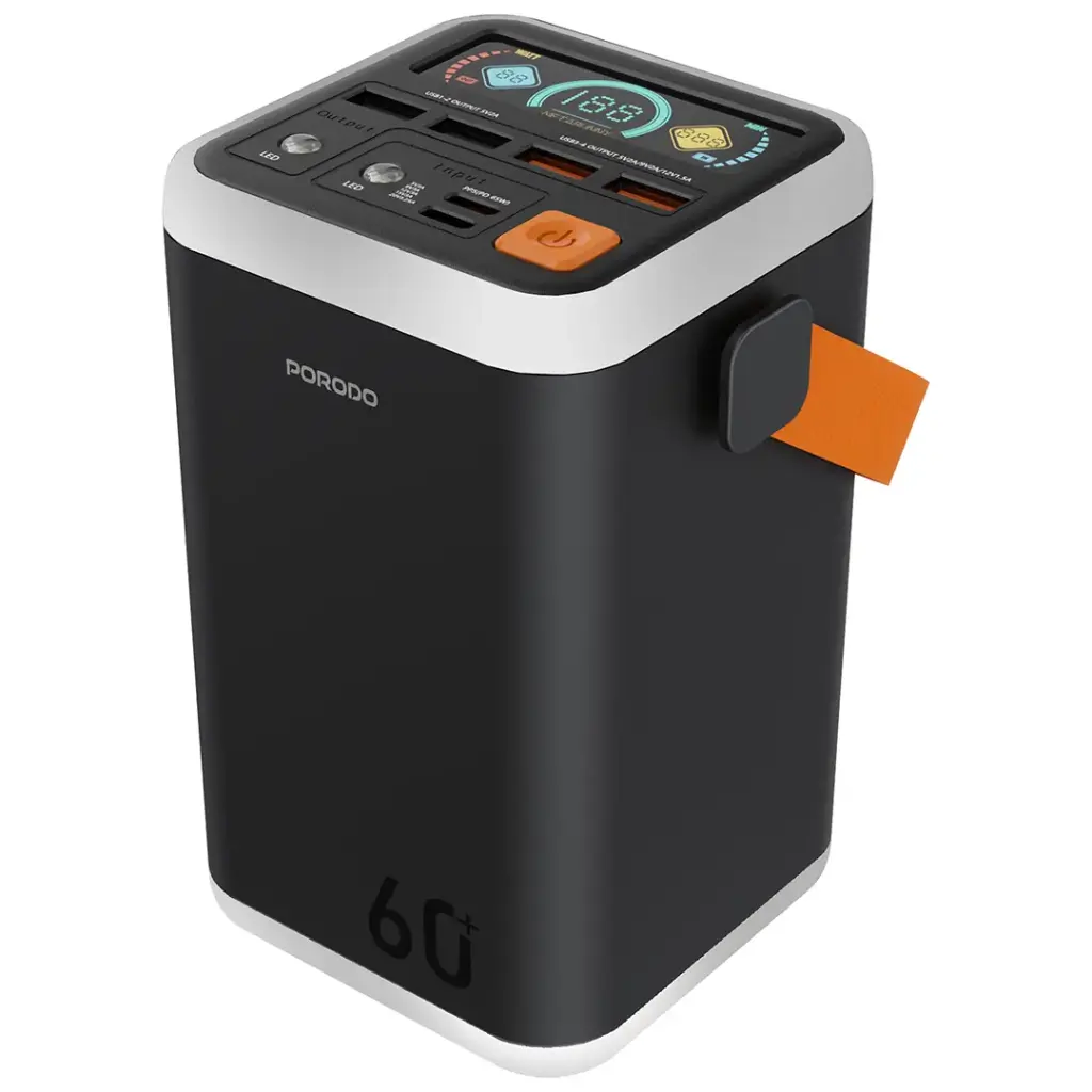 Porodo Cappadoc 60000mAh Multi-Port Power Bank with TFT Display - Black 