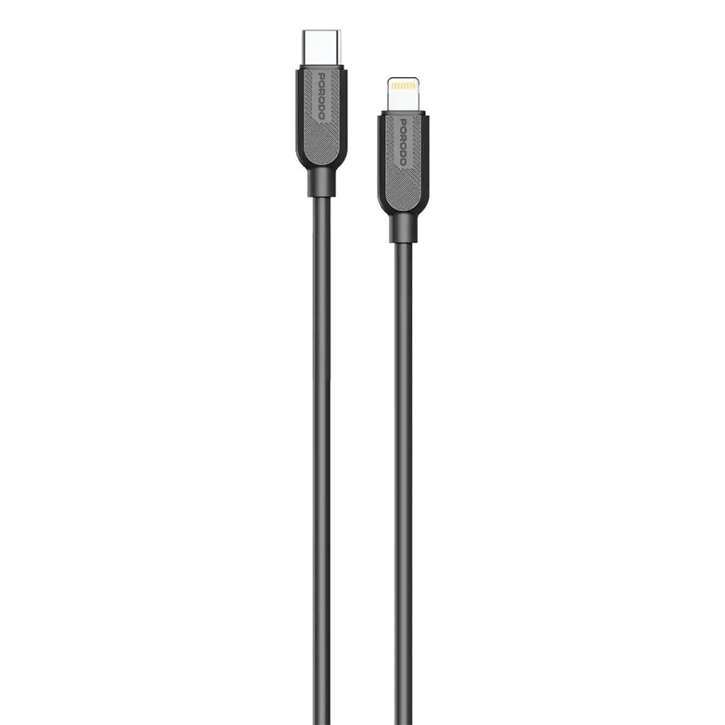 Porodo Silicone USB-C to Lightning Cable - Black 