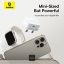 شاحن حائط Baseus Palm 20W PD Type-C للشحن السريع - شاحن USB-C فائق السرعة مع قابس المملكة المتحدة - أبيض