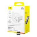 شاحن حائط Baseus Palm 20W PD Type-C للشحن السريع - شاحن USB-C فائق السرعة مع قابس المملكة المتحدة - أبيض
