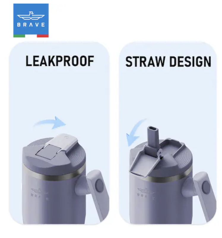 Brave Temp Guard Vacuum Insulated Travel Mug – 180° Rotating Handle, 24H Cold & 12H Hot Retention, Leak-Proof Lids, 1200ml - Purple 