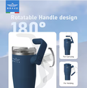Brave Temp Guard Vacuum Insulated Travel Mug – 180° Rotating Handle, 24H Cold & 12H Hot Retention, Leak-Proof Lids, 1200ml - Navy Blue 