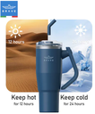 Brave Temp Guard Vacuum Insulated Travel Mug – 180° Rotating Handle, 24H Cold & 12H Hot Retention, Leak-Proof Lids, 1200ml - Navy Blue 