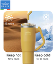 Brave Temp Guard Vacuum Insulated Travel Mug – 180° Rotating Handle, 24H Cold & 12H Hot Retention, Leak-Proof Lids, 1200ml - Yellow 