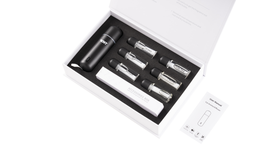 بكج جهاز معطر للسياره + 6 انواع عطور لون ابيض 