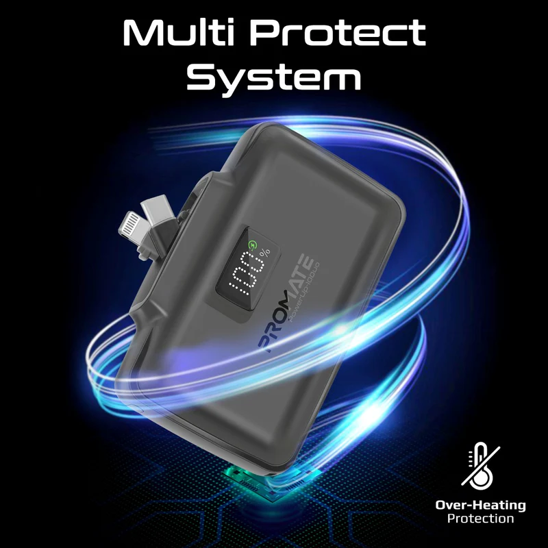 PromateUltra-Compact Fast Charging Power Bank with Dual folding USB-C and Lightning Connectors