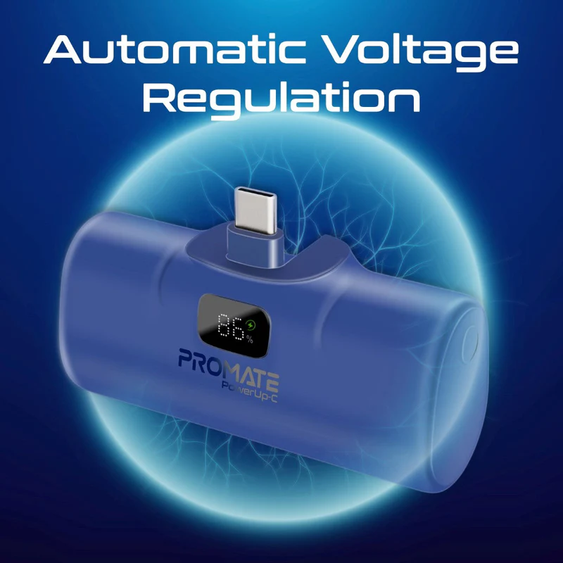 Promate-5000mAh Ultra-Compact Fast charging Power Bank with In-Built USB-C Connector-blue