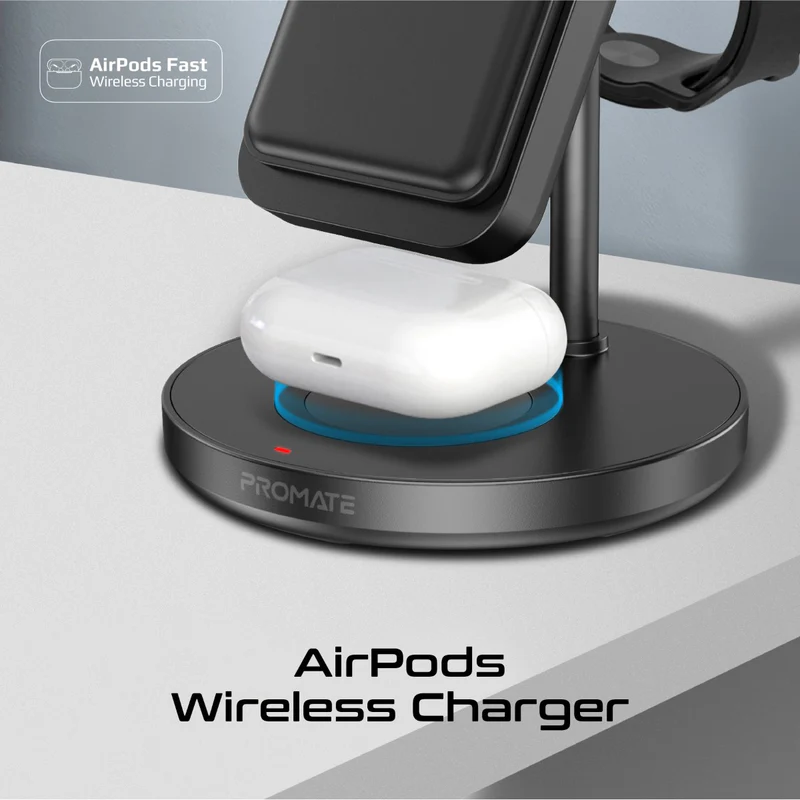 Promate-4-in-1 Charging Station with 15W MagSafe Compatible Wireless Charging 10000mAh Power Bank 