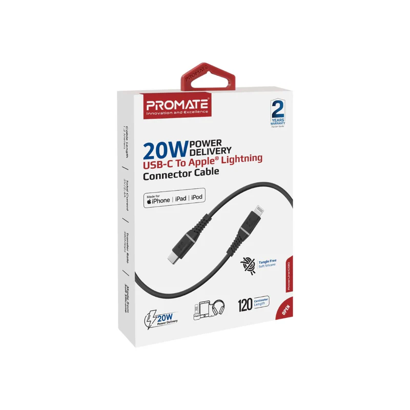 بروميت كابل توصيل الطاقة 20W تايب سي  إلى موصل لايتنينج/ اسود