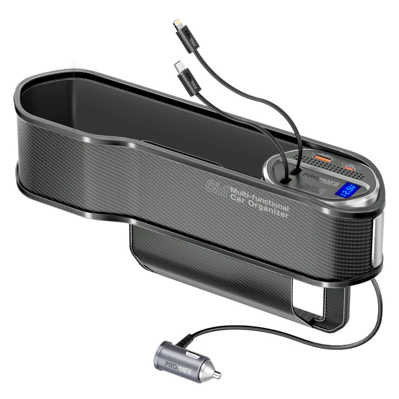 promate 65W Multi-Functional Car Organizer and Charging Station black