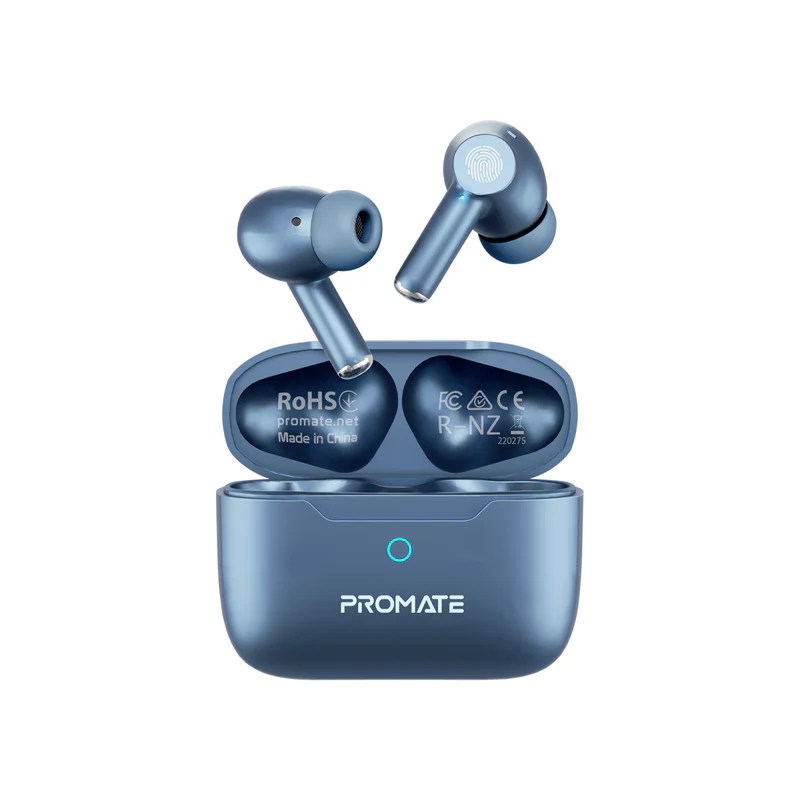Promate High-Definition ANC TWS Earphones with intellitouch blue
