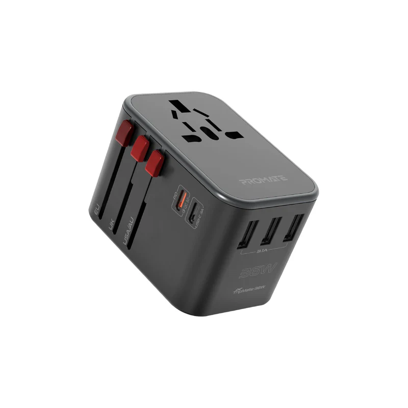 Promate Smart Charging Surge Protected Universal -36W -Travel Adapter 