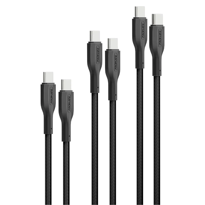 Promate 3Pcs High Tensile Strength Data & Charge USB-C Cable kit