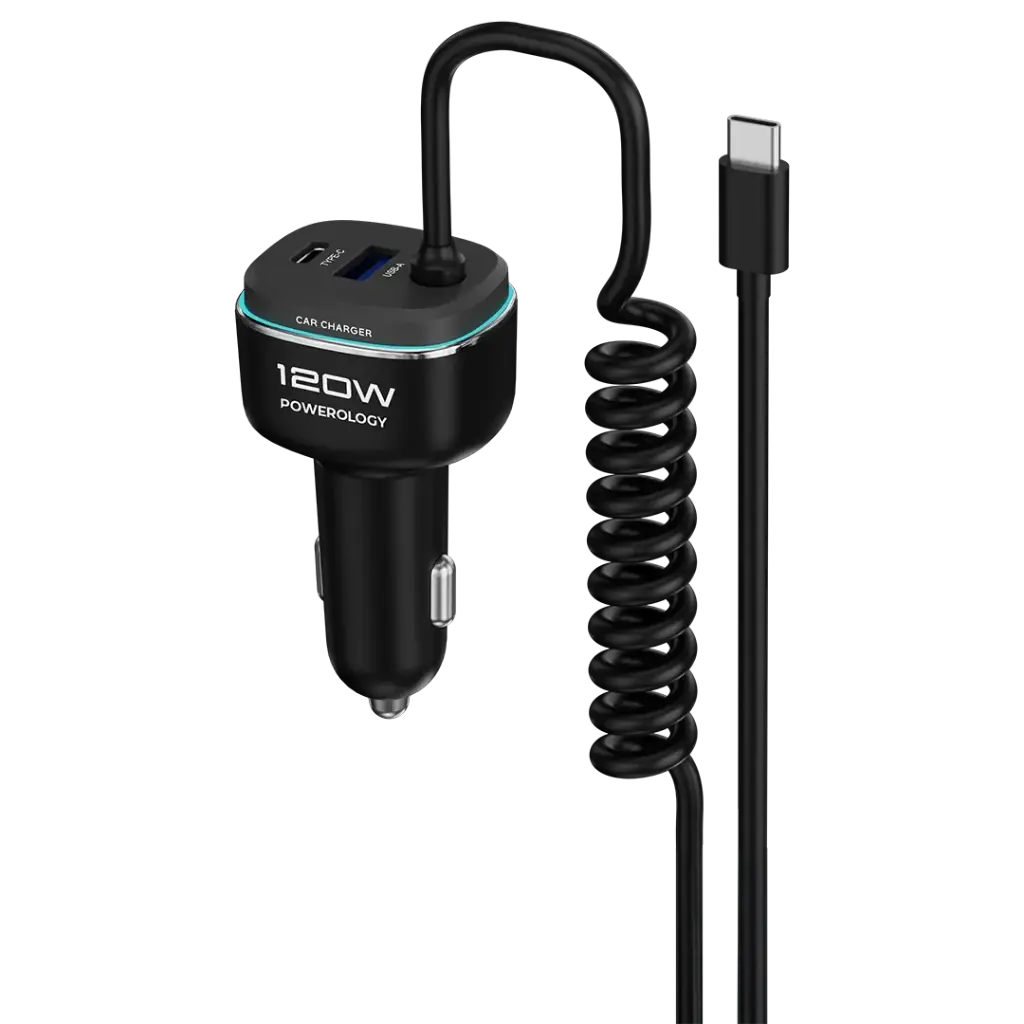 Powerology 120W Fast Car Charger - Black/Grey 