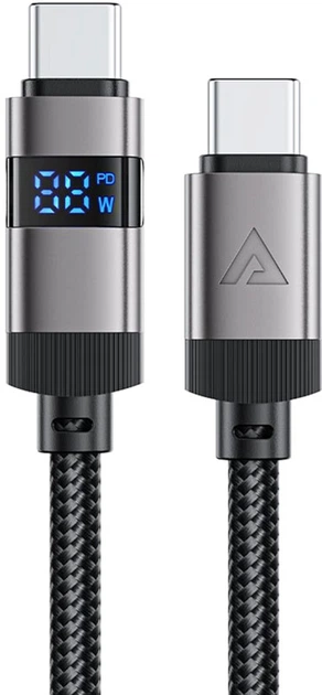  Acefast C15-03 USB-C to USB-C zinc alloy digital display braided charging data cable Black  