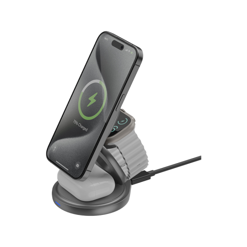 Bazic GoMag Gyre 360 Rotating Base 3 in 1 Wireless Charger With Apple Watch & Airpods Charging - Gunmetal
