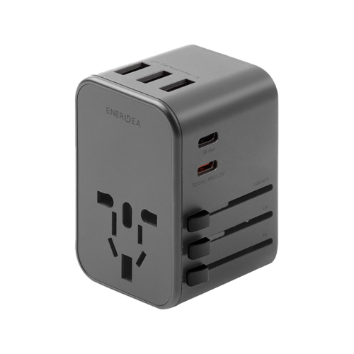 Energea Travelworld 2-Port USB-C And 3-Port USB-A 35W PD Travel Adapter - Gunmetal