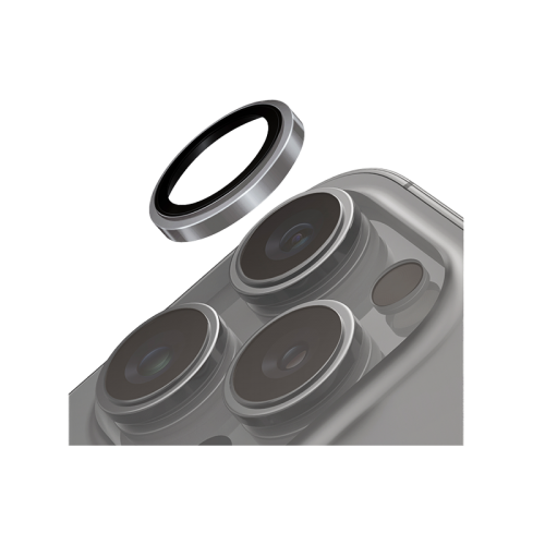 Uniq Optix Prime Stainless Steel Frame Sapphire Camera Lens Protector for iPhone 16/15/14 Pro & Pro Max – Chrome Grey