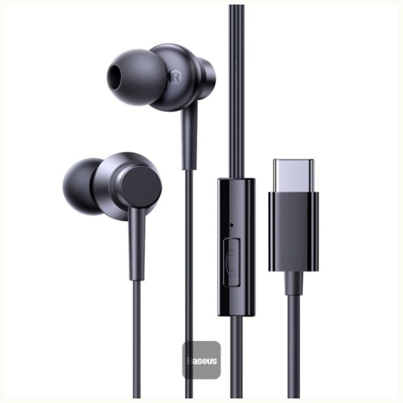 Baseus Encok CZ11 Type-C سماعة رأس سلكية، سماعة داخل الأذن USB-C مع ميكروفون - أسود