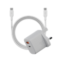 Bazic Go Port Velox Kit Bundle 1-Port USB-C & 1-Port USB-A PD 35W Wall Charger with Weave USB-C to USB-C 60W Cable - Vanilla White 