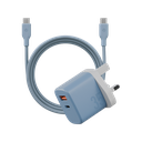 Bazic Go Port Velox Kit Bundle 1-Port USB-C & 1-Port USB-A PD 35W Wall Charger with Weave USB-C to USB-C 60W Cable - Bubblegum Blue 