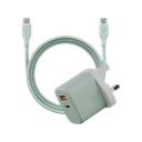 Bazic Go Port Velox Kit Bundle 1-Port USB-C & 1-Port USB-A PD 35W Wall Charger with Weave USB-C to USB-C 60W Cable - Pistachio Green