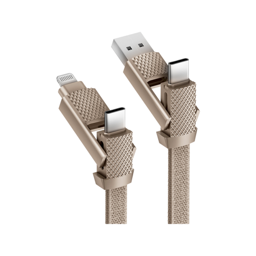 Bazic GoCharge Alucable 4 in 1 Input USB A and USB-C to Output USB-C and Lightning Cable 15cm - Gold