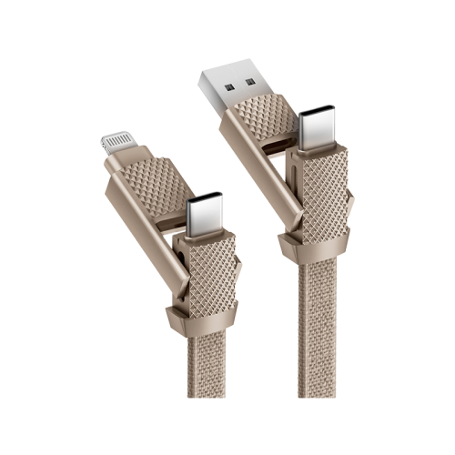 Bazic GoCharge Alucable Aluminium 4 in 1 Input USB-A and USB-C to Output USB-C and Lightning Cable 1m - Gold