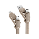 Bazic GoCharge Alucable Aluminium 4 in 1 Input USB-A and USB-C to Output USB-C and Lightning Cable 1m - Gold